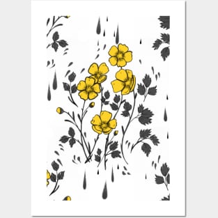 Yellow Buttercup Flower Pattern Posters and Art